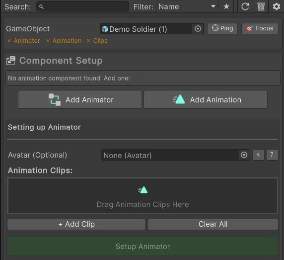 Configuración de componentes Animator y Animation