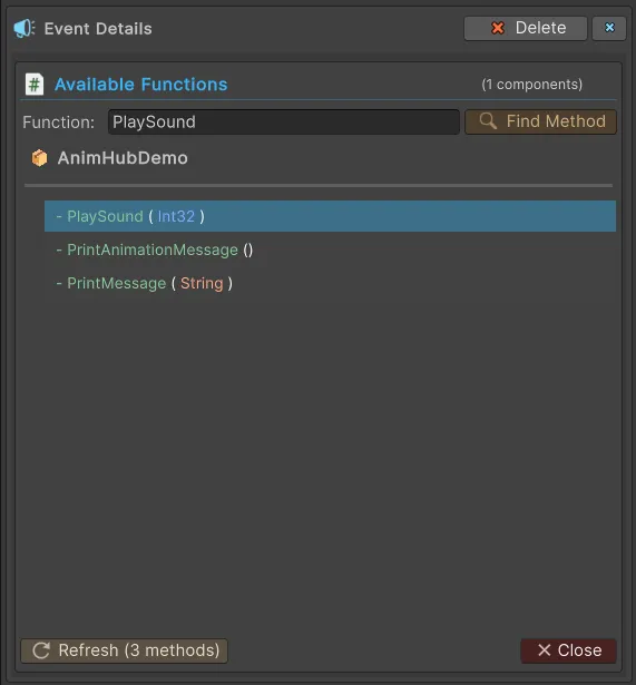 Selector de funciones para eventos de animación