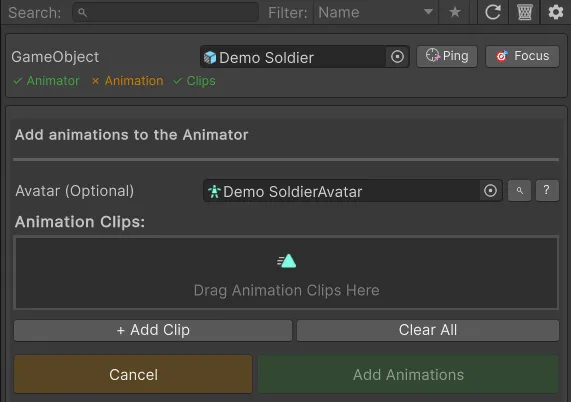 Wizard para agregar animaciones