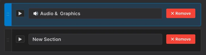 Reordenar secciones usando drag and drop en el editor de categorías de Dashly Dashboard