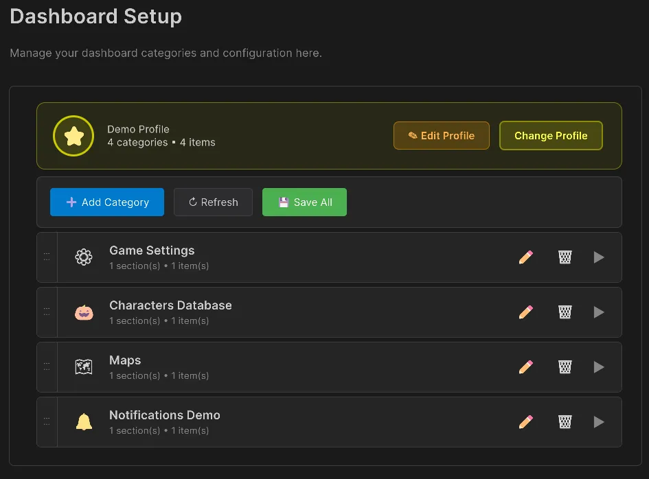 Selector de perfiles en Dashly Dashboard
