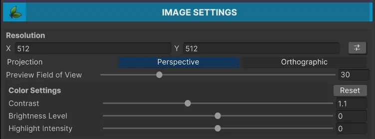 Panel de Image Settings en Icon Generator