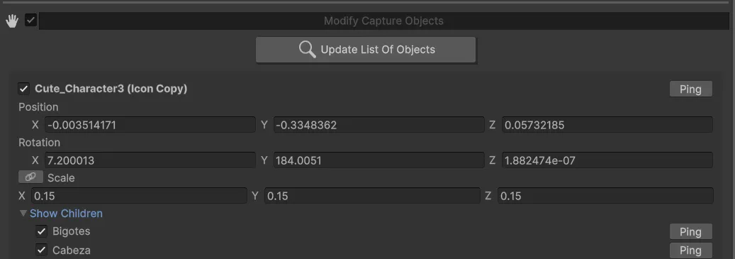 Ejemplo de vista previa con opciones de Modify Capture Objects para ajustar posición y visibilidad