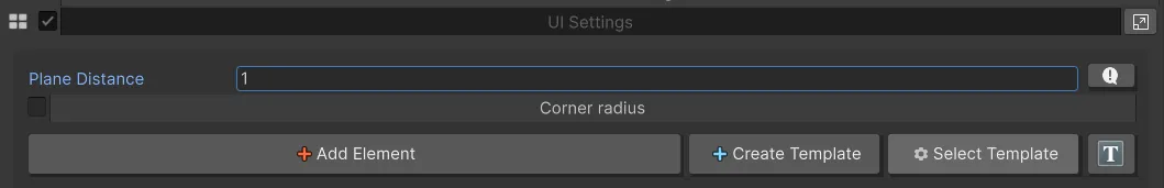 UI Manager en Icon Generator con opciones para controlar la distancia del plano y configuración de UI