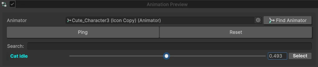 Panel de Animation Preview en Icon Generator con opciones para seleccionar animaciones y previsualizarlas