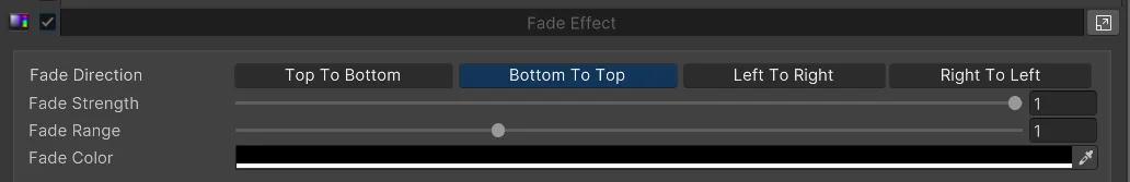 Ajustes del efecto Fade en Icon Generator para controlar la intensidad y el rango del desvanecimiento