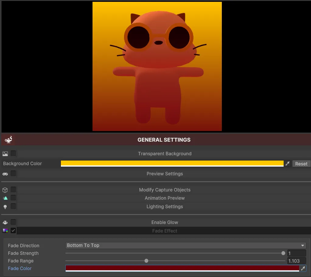 Ejemplo de efecto Fade aplicado a un modelo en Icon Generator con transparencia desactivada para crear un estilo único