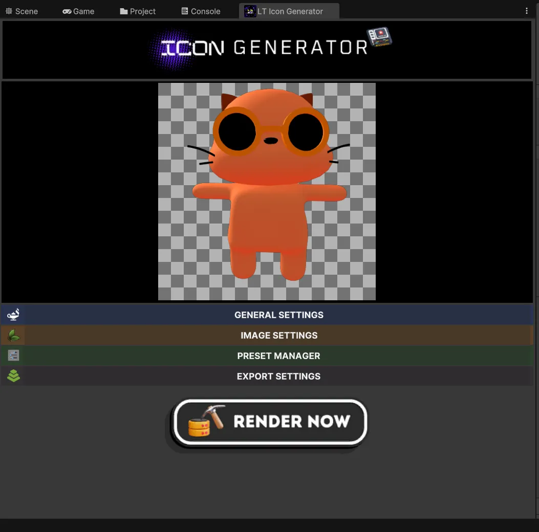 Editor de Icon Generator abierto para configurar un icono
