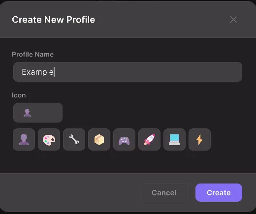 Vista principal de Create Profile mostrando formulario de creación