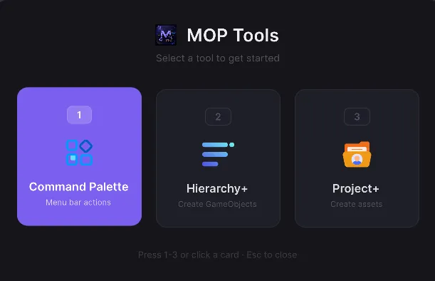 Vista del MOP Tools Launcher con Command Palette seleccionado