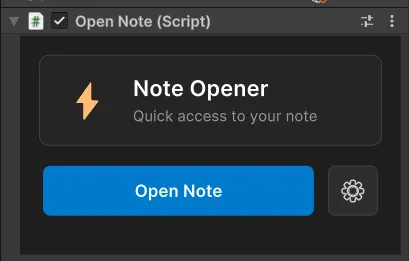 Componente OpenNote en el Inspector de Unity