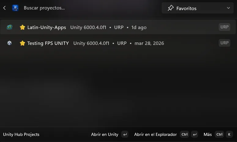 Búsqueda de proyectos en la extensión de Unity Hub